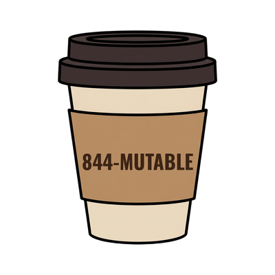 844-MUTABLE on a coffee cup