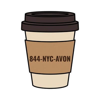 844-NYC-AVON on a coffee cup