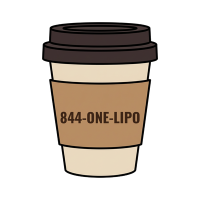 844-ONE-LIPO on a coffee cup