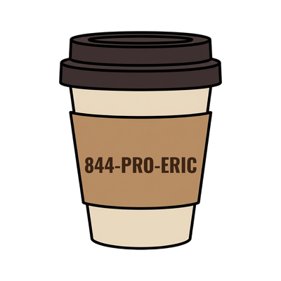 844-PRO-ERIC on a coffee cup