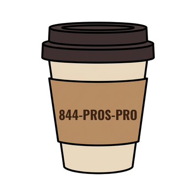 844-PROS-PRO on a coffee cup
