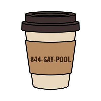 844-SAY-POOL on a coffee cup