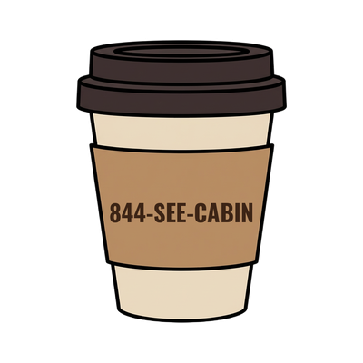 844-SEE-CABIN on a coffee cup