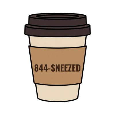 844-SNEEZED on a coffee cup