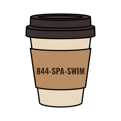 844-SPA-SWIM on a coffee cup