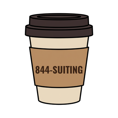 844-SUITING on a coffee cup