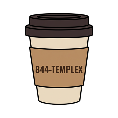 844-TEMPLEX on a coffee cup