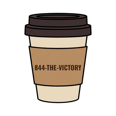 844-THE-VICTORY on a coffee cup
