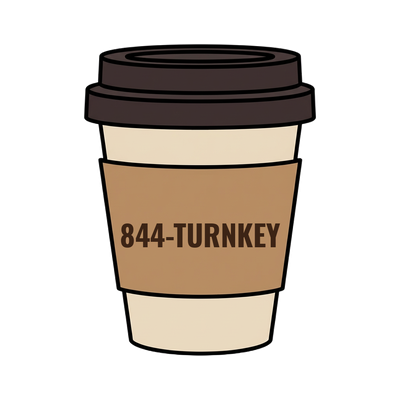 844-TURNKEY on a coffee cup