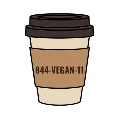 844-VEGAN-11 on a coffee cup