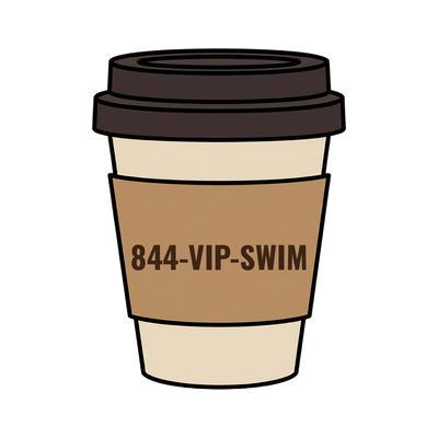 844-VIP-SWIM on a coffee cup
