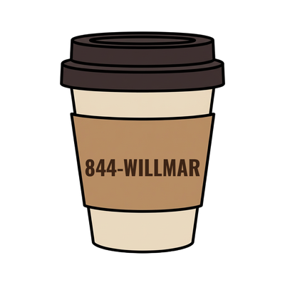 844-WILLMAR on a coffee cup