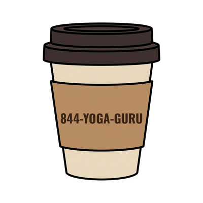844-YOGA-GURU on a coffee cup