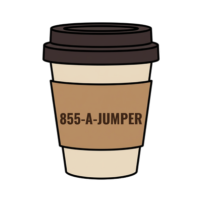 855-A-JUMPER on a coffee cup