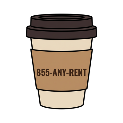855-ANY-RENT on a coffee cup