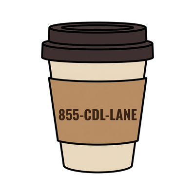 855-CDL-LANE on a coffee cup
