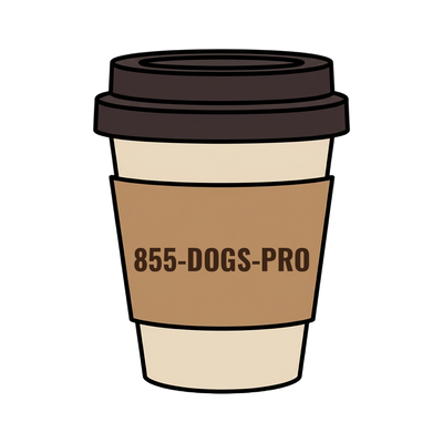 855-DOGS-PRO on a coffee cup