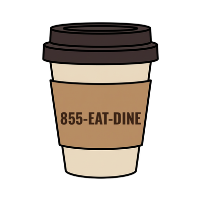 855-EAT-DINE on a coffee cup