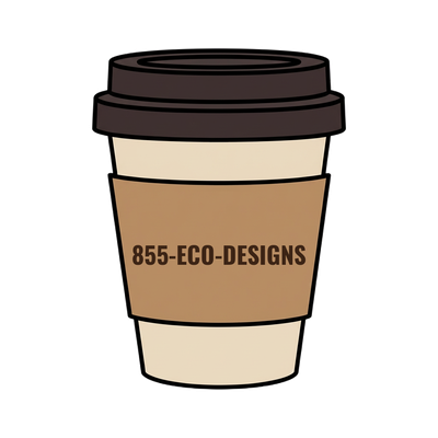 855-ECO-DESIGNS on a coffee cup