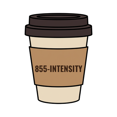 855-INTENSITY on a coffee cup
