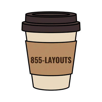 855-LAYOUTS on a coffee cup