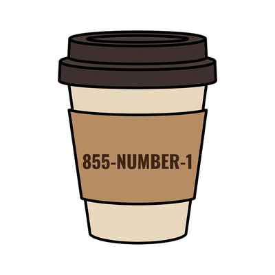 855-NUMBER-1 on a coffee cup