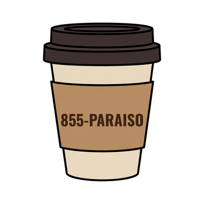 855-PARAISO on a coffee cup