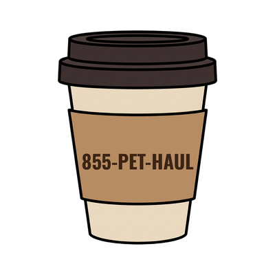 855-PET-HAUL on a coffee cup