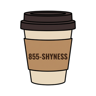 855-SHYNESS on a coffee cup
