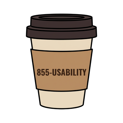 855-USABILITY on a coffee cup
