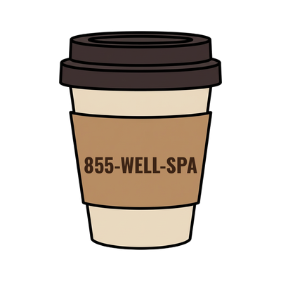 855-WELL-SPA on a coffee cup