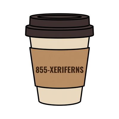 855-XERIFERNS on a coffee cup