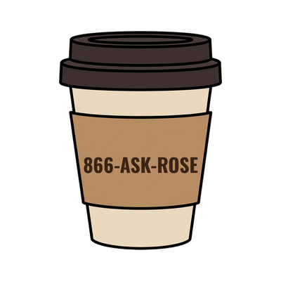 866-ASK-ROSE on a coffee cup