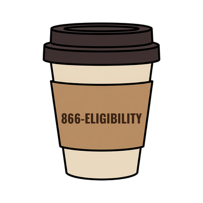 866-ELIGIBILITY on a coffee cup