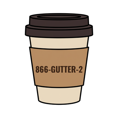 866-GUTTER-2 on a coffee cup