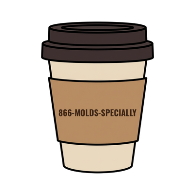 866-MOLDS-SPECIALLY on a coffee cup