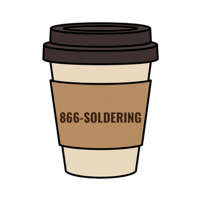 866-SOLDERING on a coffee cup