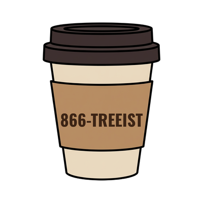 866-TREEIST on a coffee cup