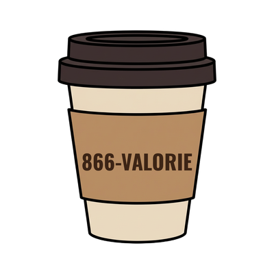866-VALORIE on a coffee cup