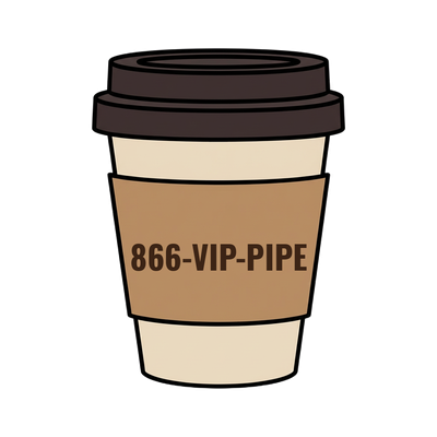 866-VIP-PIPE on a coffee cup