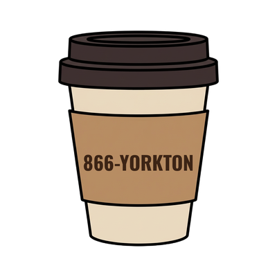 866-YORKTON on a coffee cup