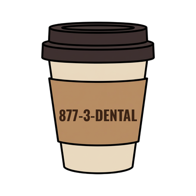 877-3-DENTAL on a coffee cup