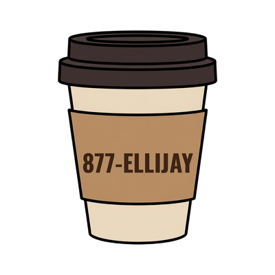 877-ELLIJAY on a coffee cup