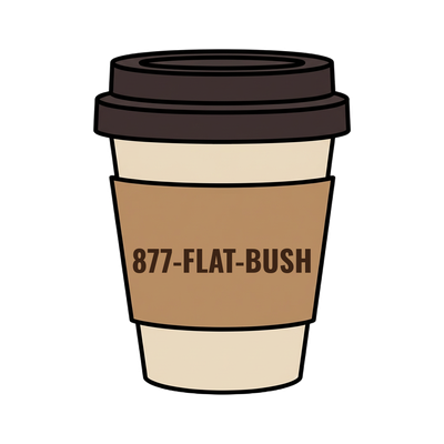 877-FLAT-BUSH on a coffee cup