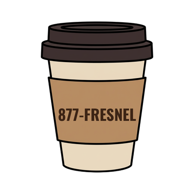 877-FRESNEL on a coffee cup