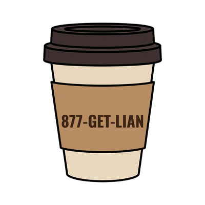 877-GET-LIAN on a coffee cup