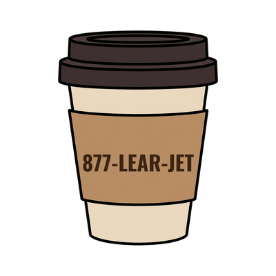 877-LEAR-JET on a coffee cup