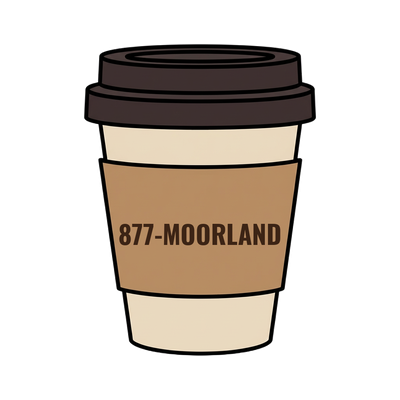 877-MOORLAND on a coffee cup