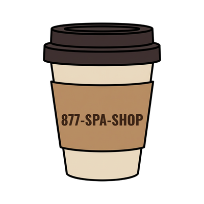 877-SPA-SHOP on a coffee cup