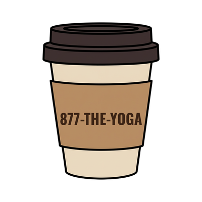 877-THE-YOGA on a coffee cup